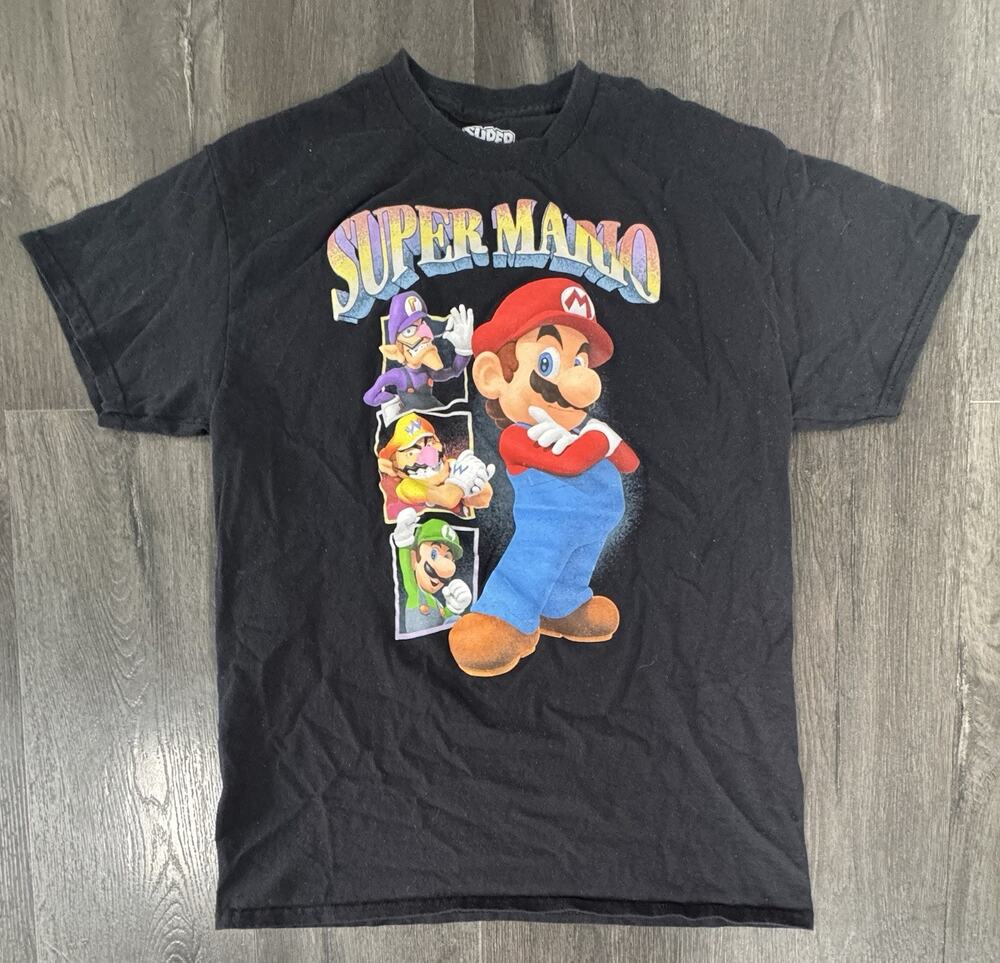 Super Mario Vintage Men's Black Short Sleeve Graphic Game Shirt Size Medium
